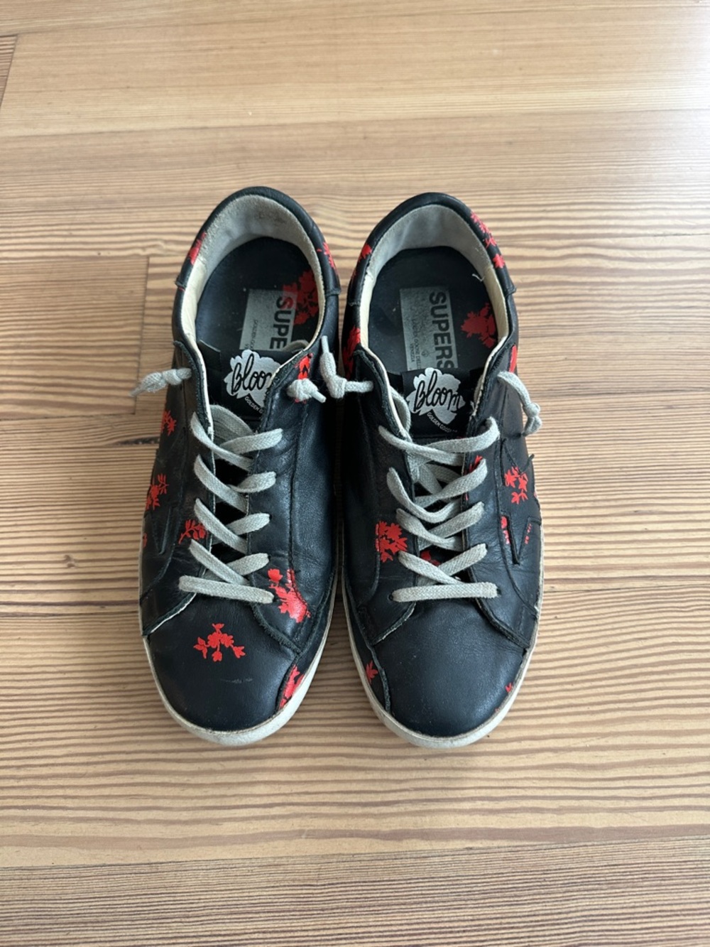 Rare “Bloom Collection”Golden Goose Black Sneakers with Red Floral Print